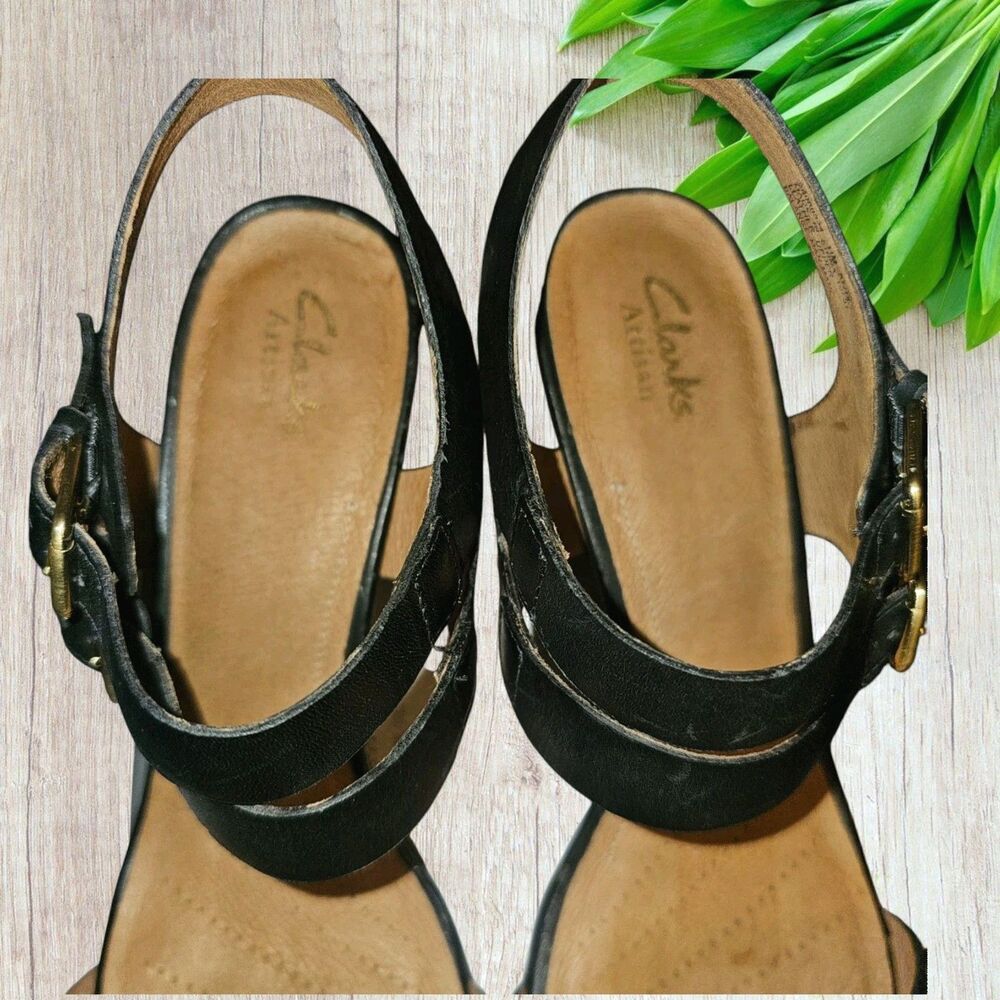 Clarks Artisan Block Heel Open Toe Double Buckle … - image 5